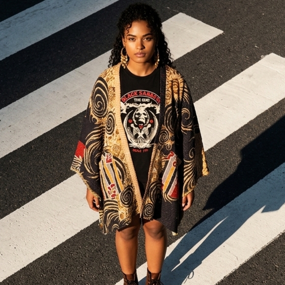 Tops - Black Sabbath Fringed Kantha Top